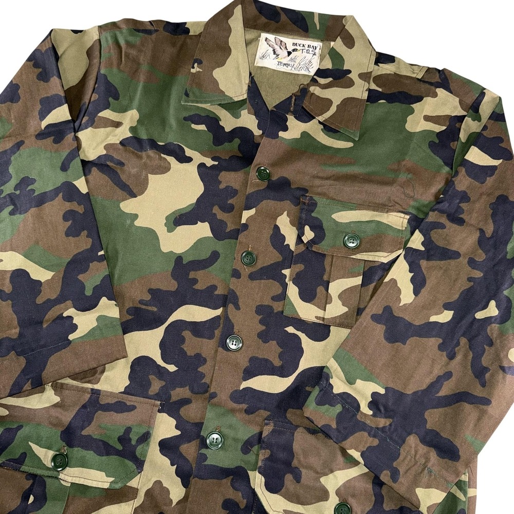 Duck Bay Jacket Mens Large Green Camo Cotton Military Field Canvas Outdoor‎